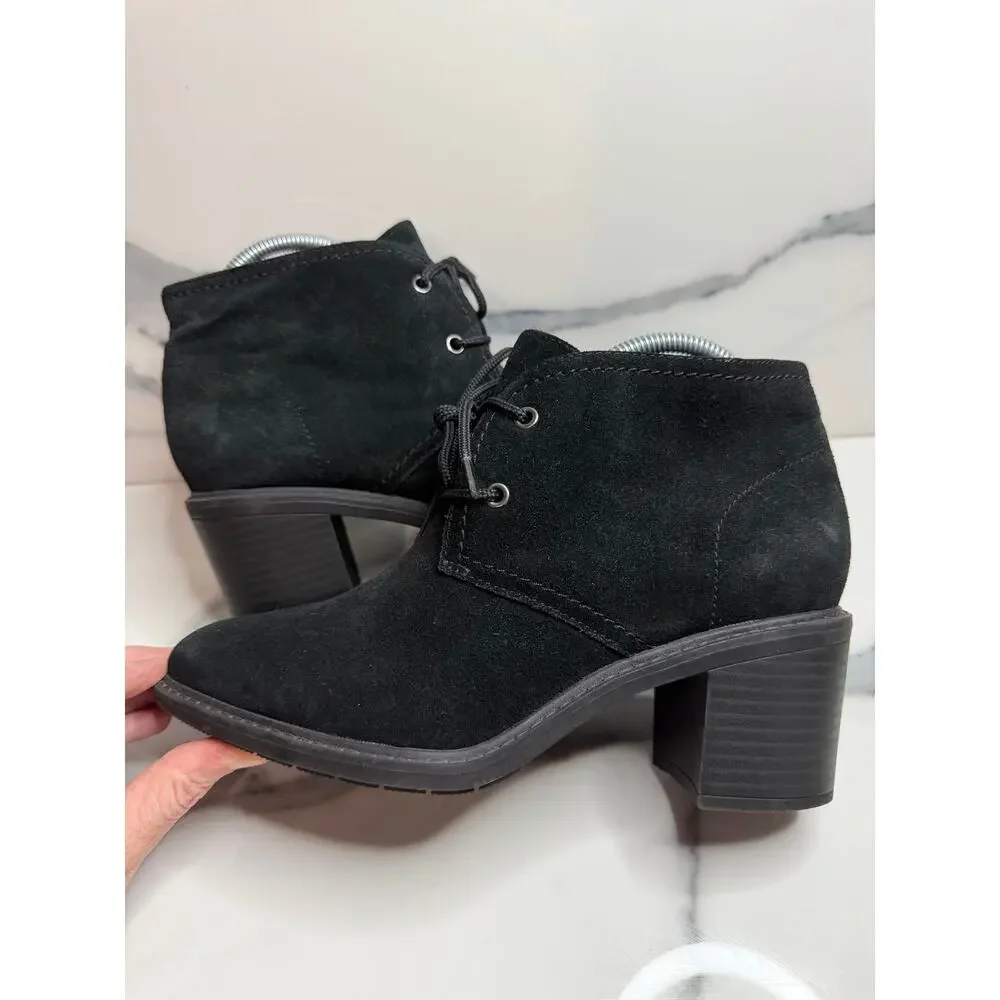 Clarks Women's Black Suede Scene Lace Boots Sz 7.5 Witchcore Victorian Preppy